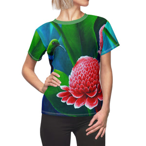 Green-throated Carib and Yellow hibiscus, Women's Cut & Sew Tee (AOP), Original artwork by Christopher Cox