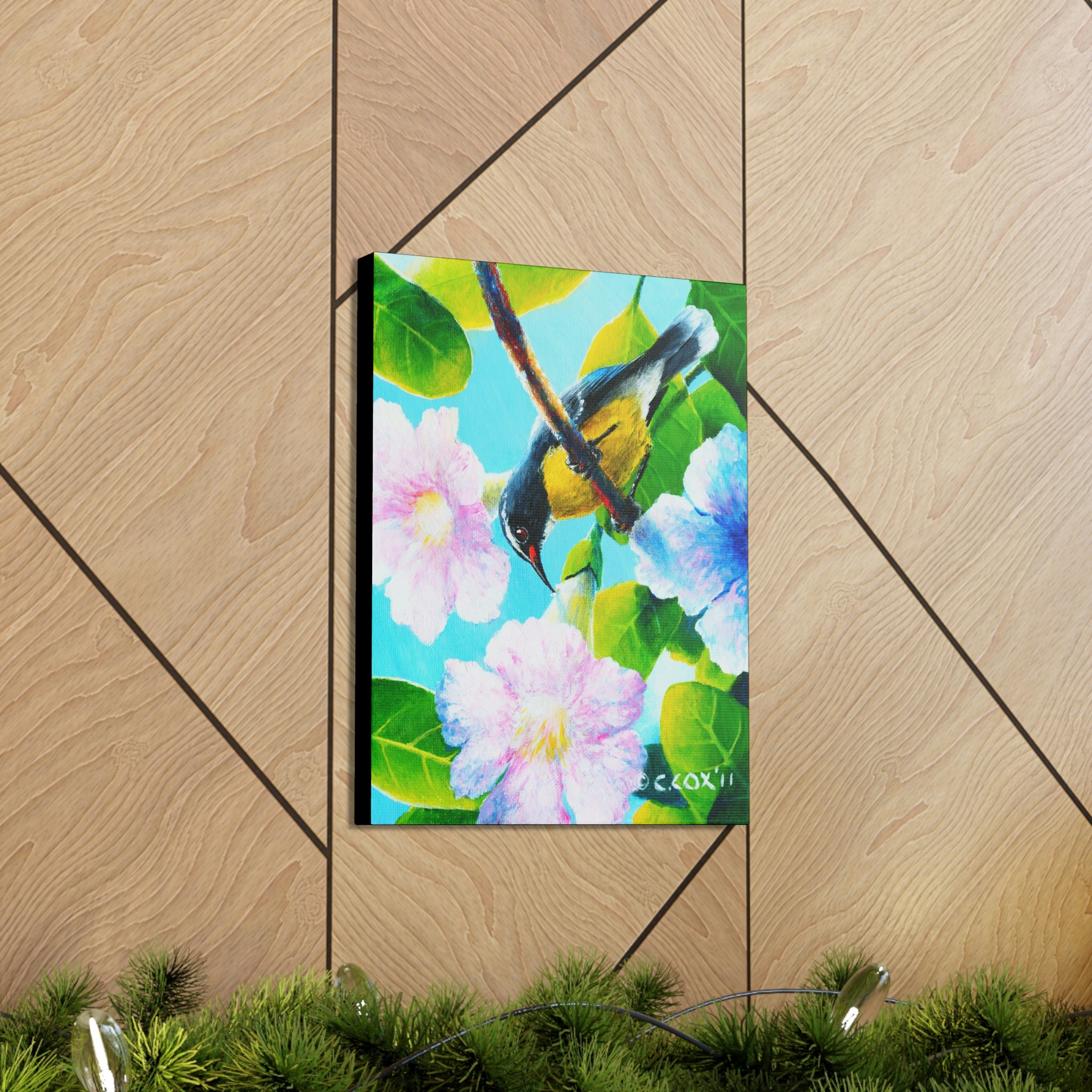 Canvas Wall Art, Bananaquit and White Cedar, Tropical Bird Art, St Lucian Art