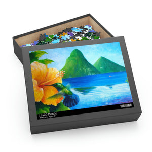 Puzzle (120, 252, 500-Piece), Jigsaw Puzzle, Green-throated Carib Hummingbird and Pitons