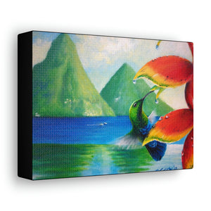 Canvas Wall Art, Green-Throated Carib, Jade Mountain, St Lucia Pitons, Tropical Bird Art