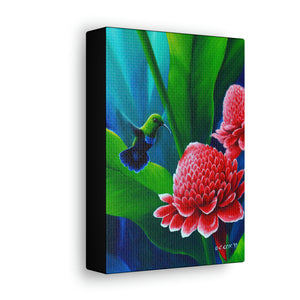 Canvas Wall Art, Green-throated Carib & Torch Lilies, Hummingbird Art, Tropical Bird Art
