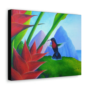 Canvas Wall Art, Purple-throated Carib & Heliconia, St Lucia Pitons, Hummingbird Art