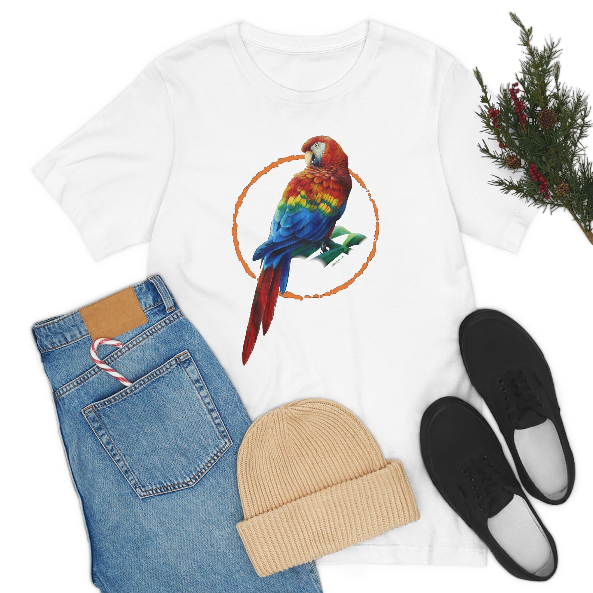 Scarlet Macaw Unisex Tee, Parrot shirts, Bird shirts, Wearable Art, Men's shirts