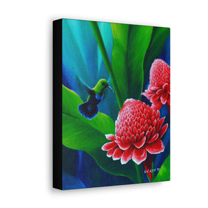 Canvas Wall Art, Green-throated Carib & Torch Lilies, Hummingbird Art, Tropical Bird Art