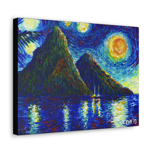 Canvas Wall Art, Ode to Van Goghs Starry Night, The Pitons, St Lucia, St Lucian Art, Original Artwork by Christopher Cox