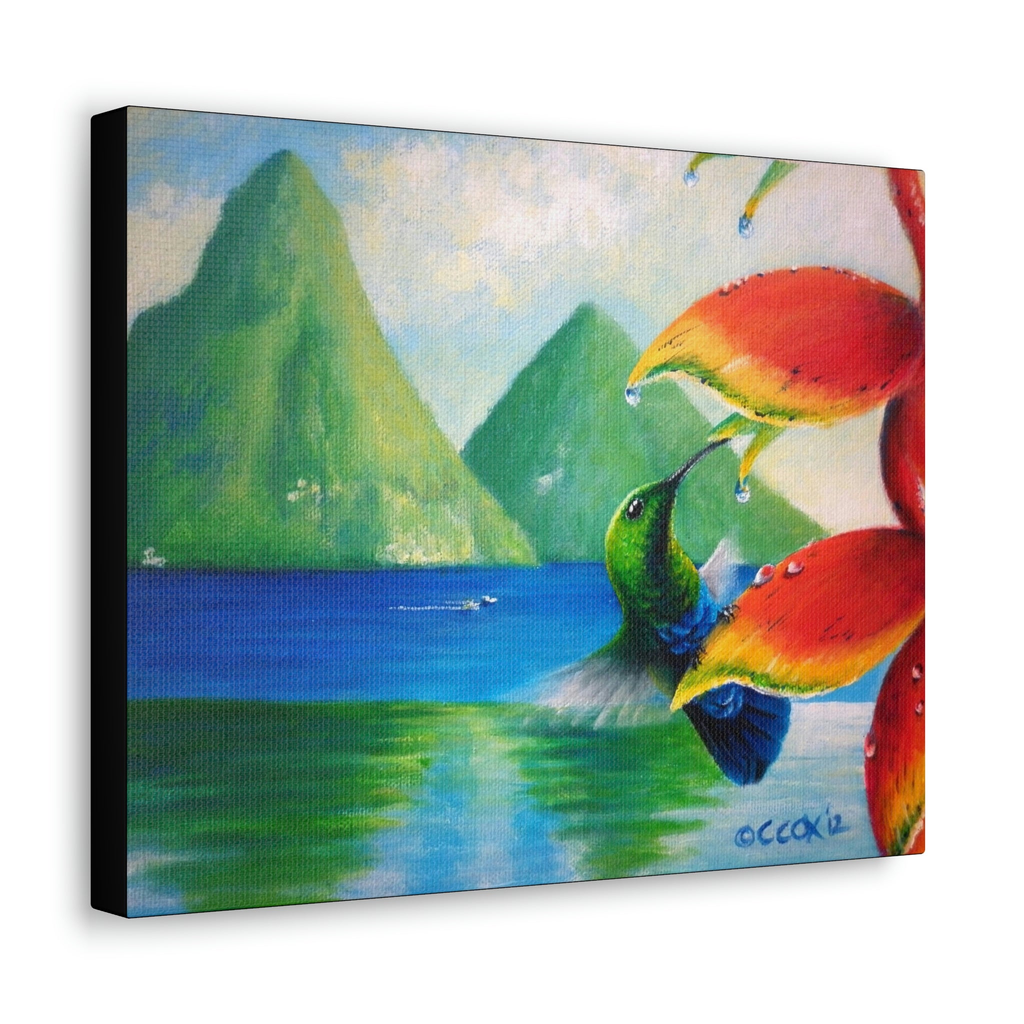 Canvas Wall Art, Green-Throated Carib, Jade Mountain, St Lucia Pitons, Tropical Bird Art