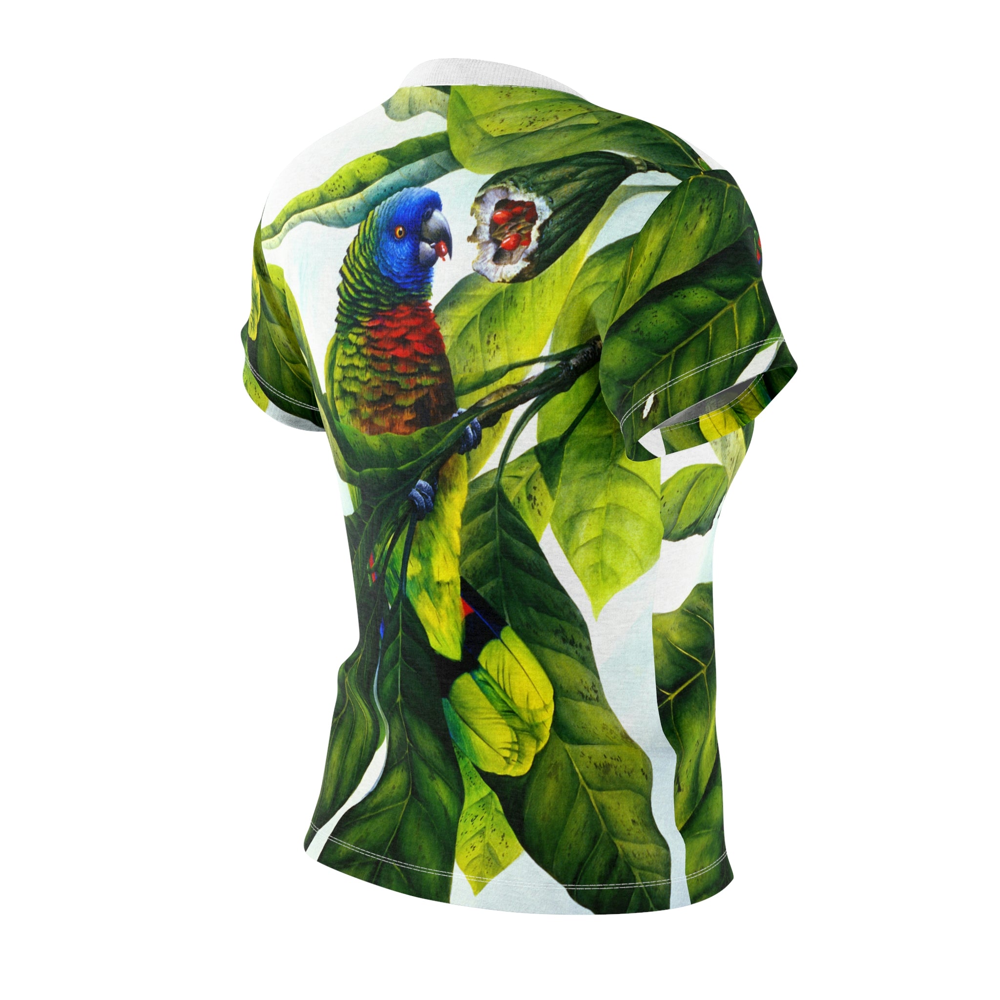 Saint Lucia Parrot All Over Print Womens Tee, Parrot shirt, Tropical bird shirt, AOP shirt, Microfibre shirt, Original artwork